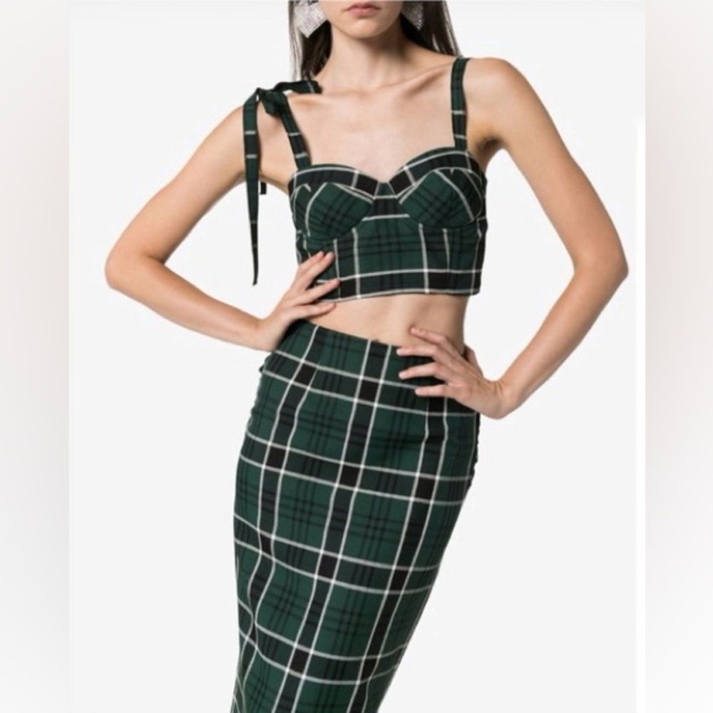 NWT Rosie Assoulin Dark Green
Scottish Plaid Twill Bustier size 10 - Picture 3 of 16